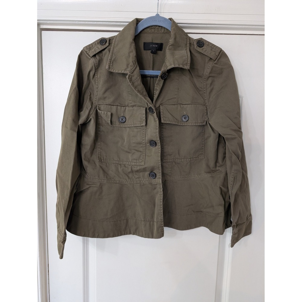 J. Crew Womens Olive Green Cotton Twill‎ Utility Peplum Military Jacket Small